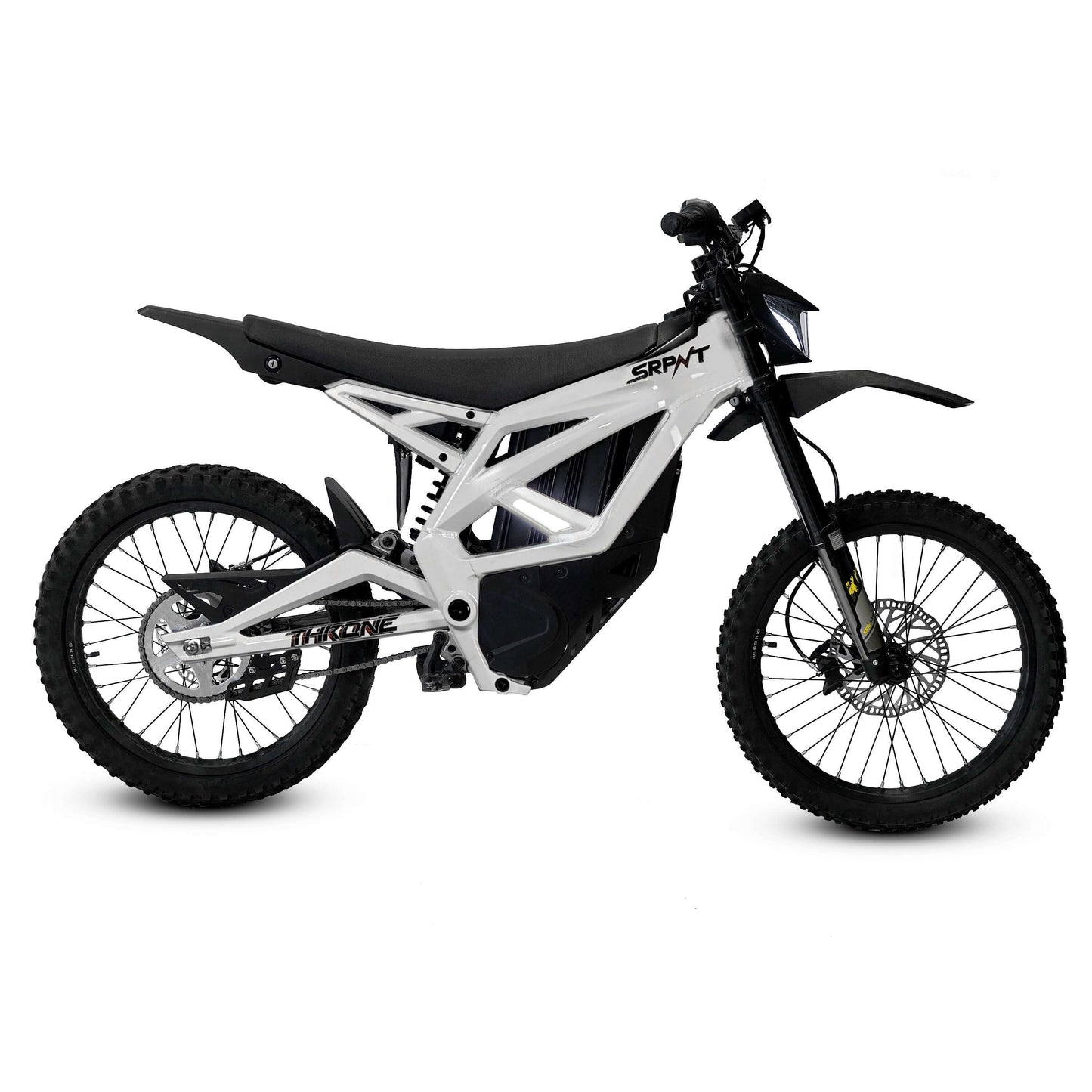 Throne SRPNT e-DIRT BIKE with custom alloy frame, 72 volts and 10,000 watts of power for thrilling adventures.