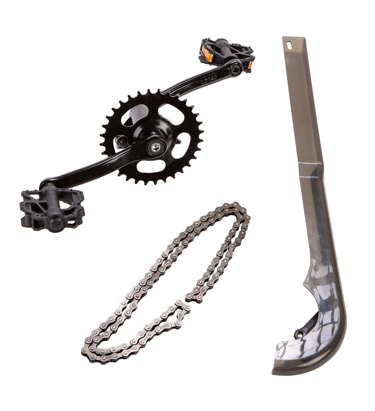 Strider 20x Pedal Kit components including pedals, chain, and installation tool for easy bike upgrades.