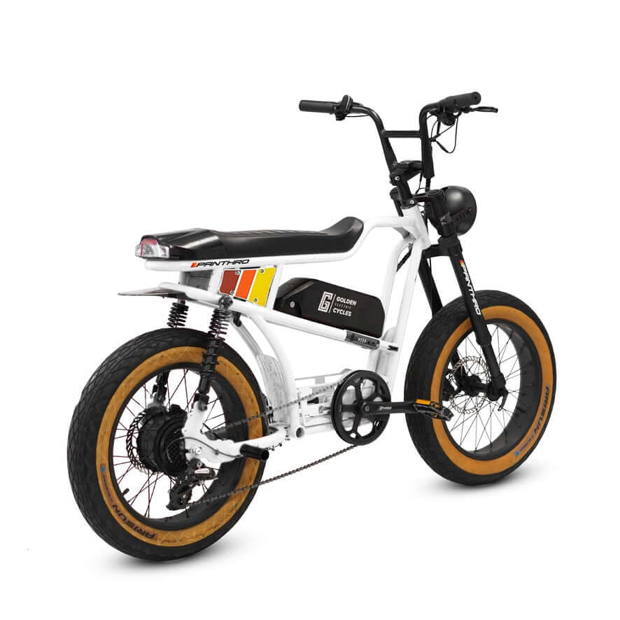 Golden Cycles Panthro electric bike with 750W motor and unique design, perfect for commuting and recreational rides.