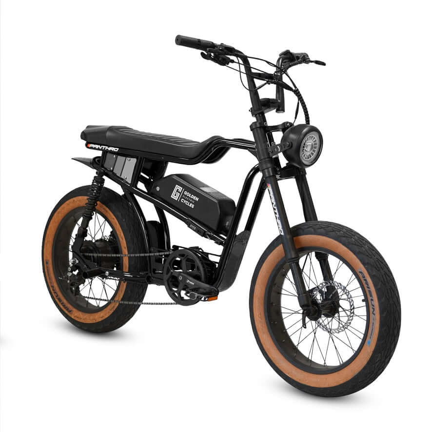 Golden Cycles Panthro electric bike with 750W motor and unique design, perfect for commuting and recreation.