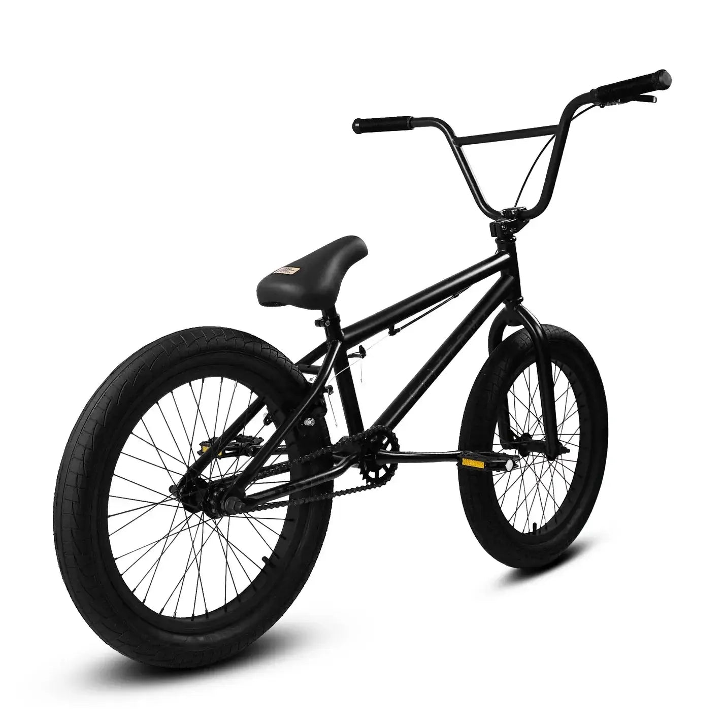 Elite BMX Stealth 2024 model in black with 2.5" street tires and chromoly cranks for park and street shredding.