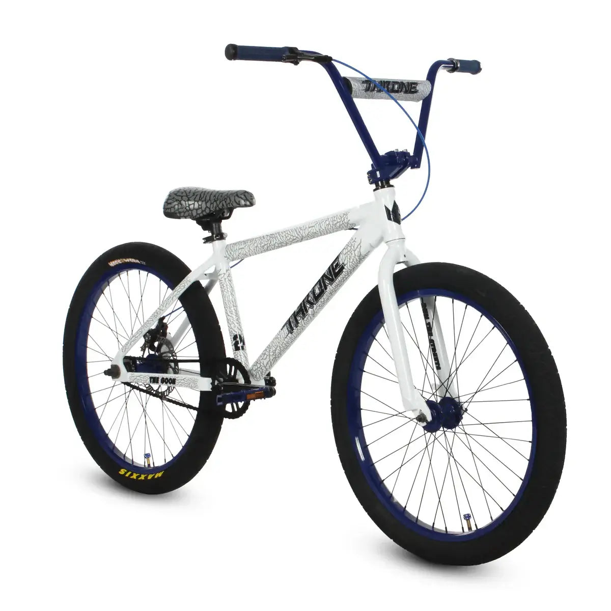 Throne The Goon 24-inch BMX bike with alloy frame, black tires, and blue handlebars.
