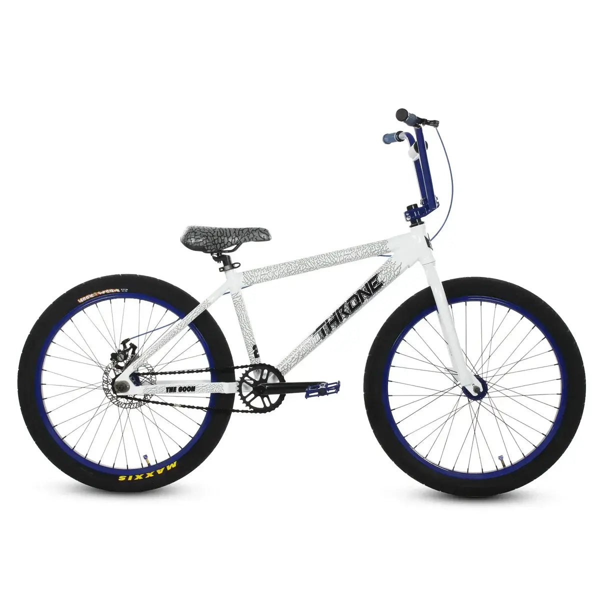Throne The Goon 24" BMX bike featuring a white frame, double wall wheels, and sealed hubs for durability and performance.