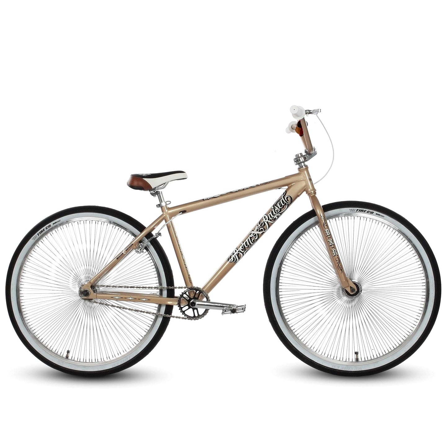 Throne The Goon limited edition BMX bike in metallic gold with white wheels and oversized handlebars