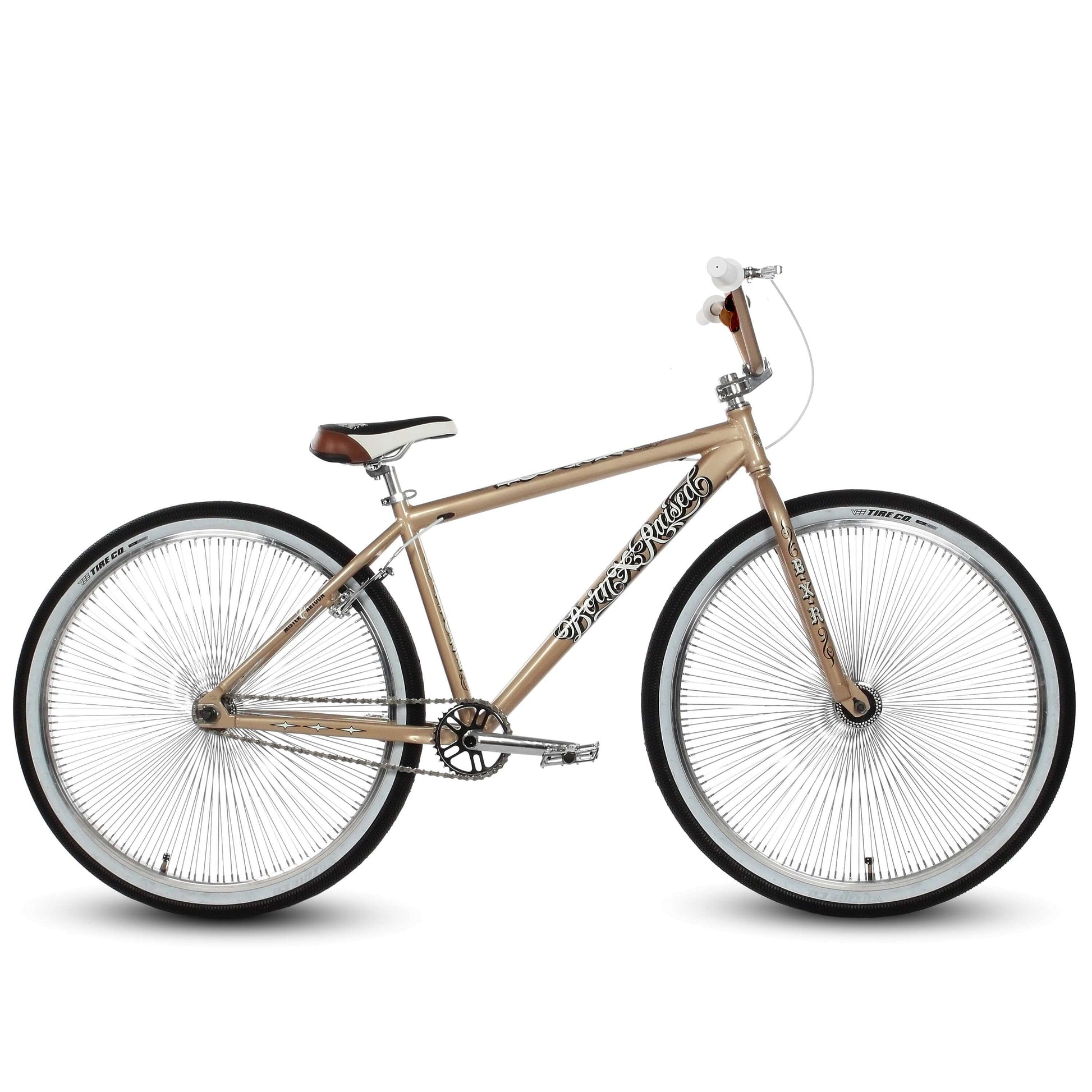 Throne The Goon limited edition BMX bike in metallic gold with white wheels and oversized handlebars