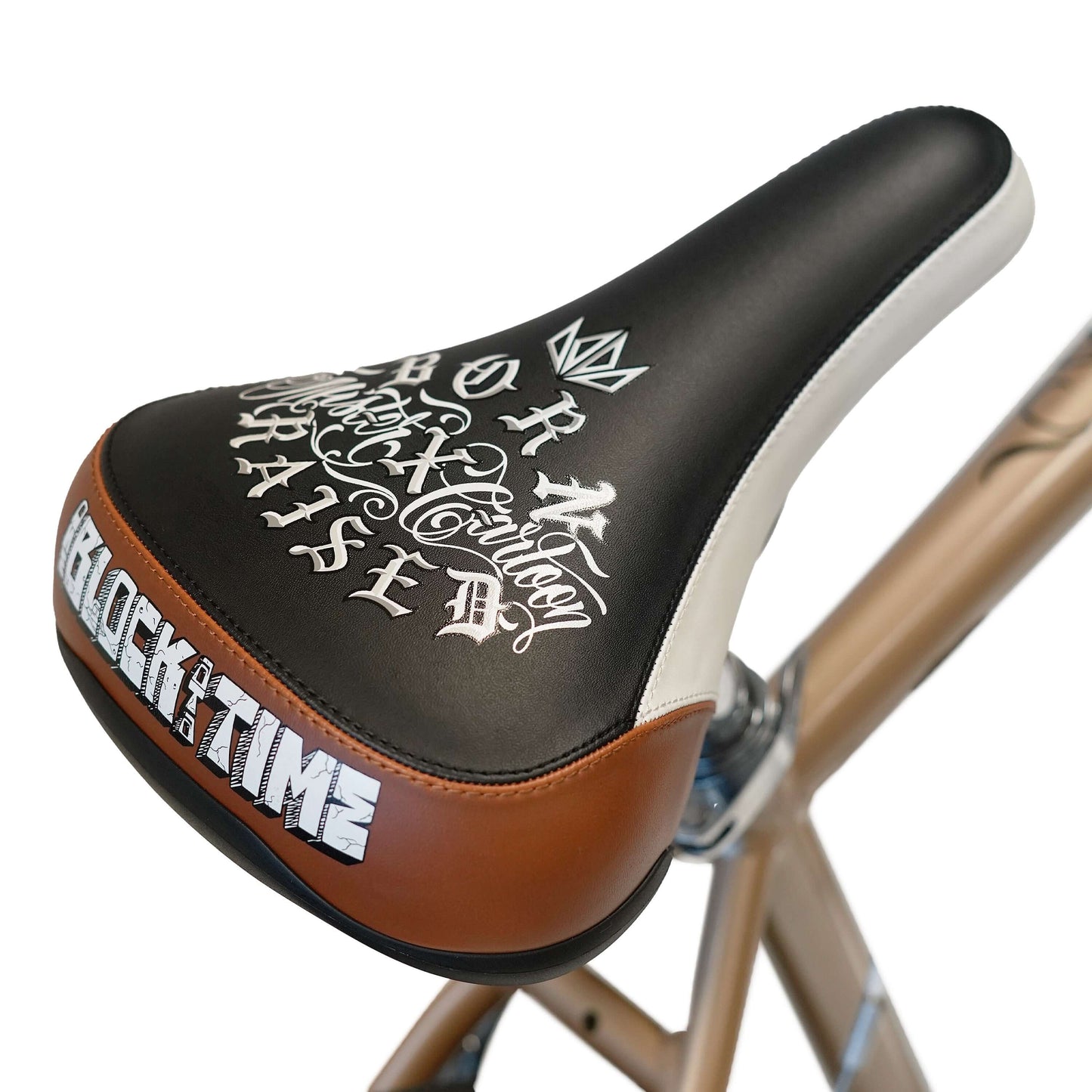 Throne Goon limited edition BMX seat featuring Mister Cartoon artwork and 'BLOCK:TIME' design.
