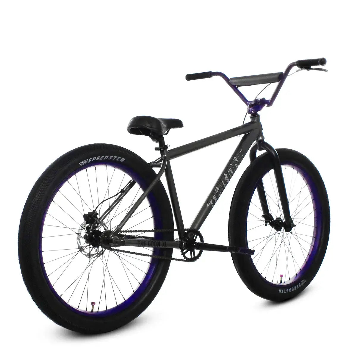 Throne The Goon XL bike showcasing a sleek design with purple accents and oversized tires, perfect for street riding.
