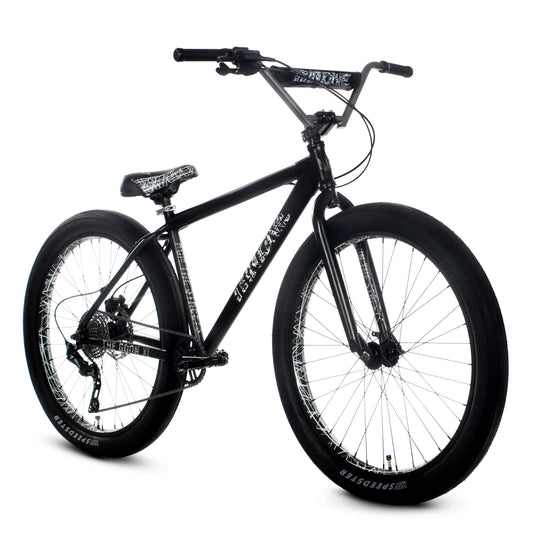 Throne The Goon XL Runner bike with oversized tires in sleek black finish, featuring durable aluminum frame and Chromoly fork.