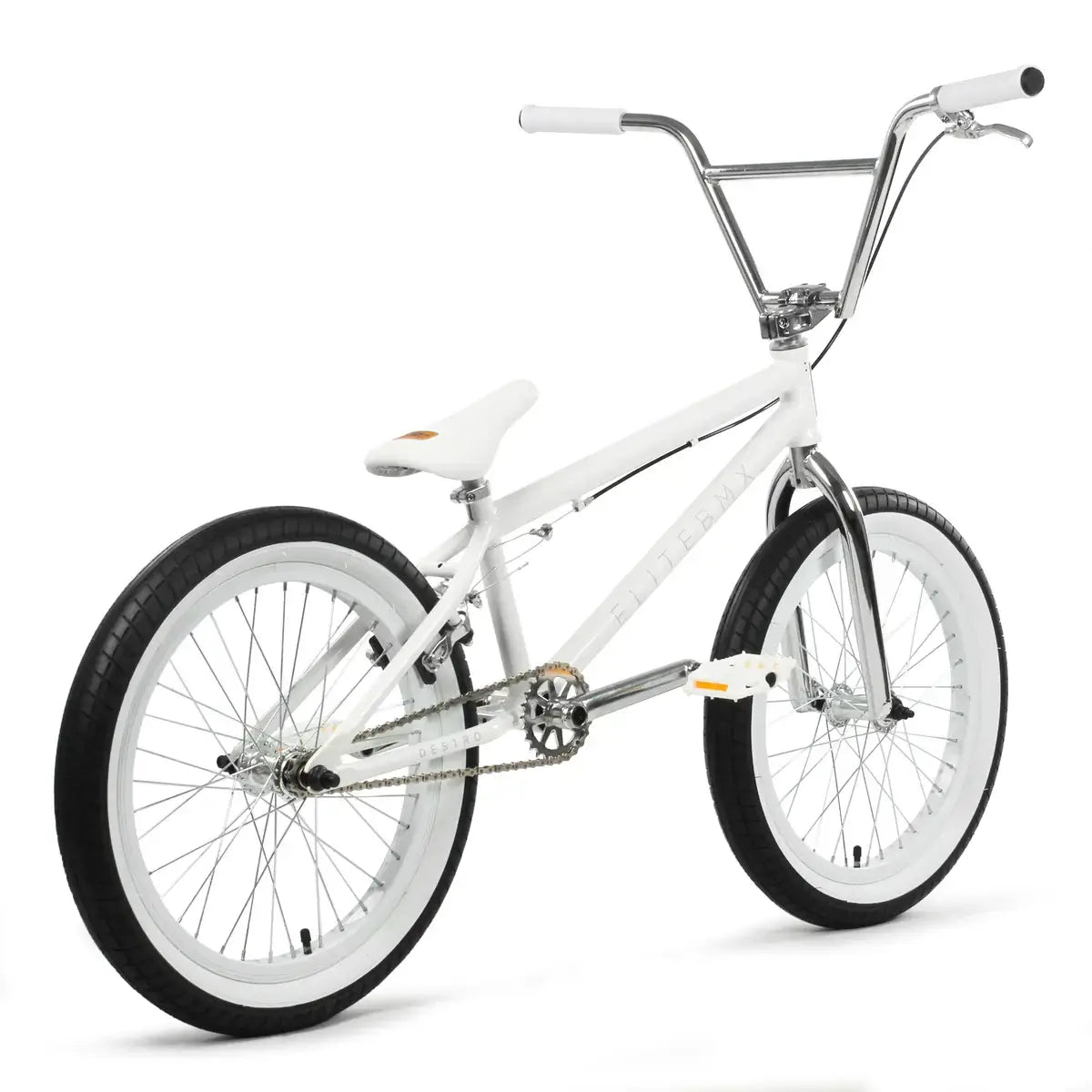 Elite BMX Destro complete bike in white, featuring mid-level components for street, dirt, and park riding.