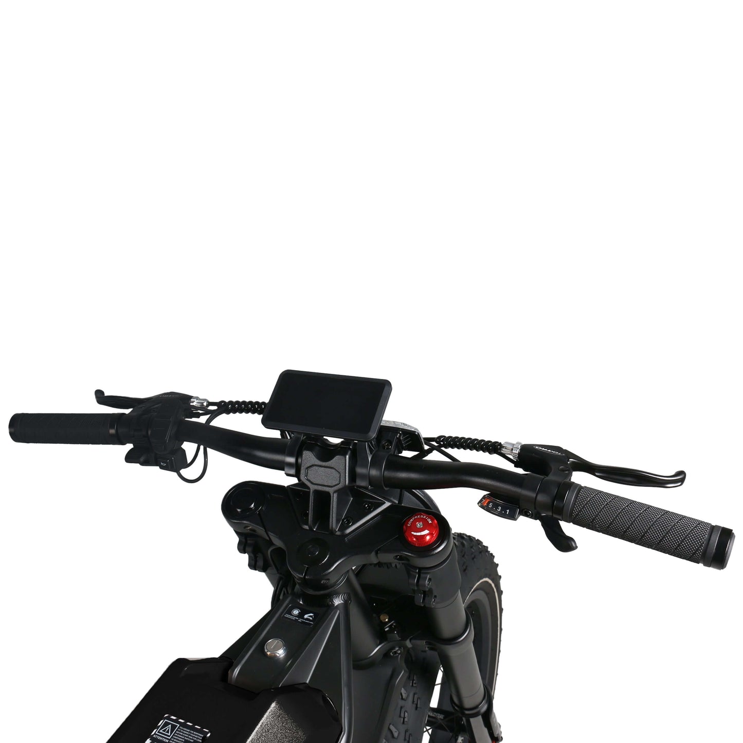 Close-up view of the handlebars and display of the Golden Cycles FALKN E-bike.