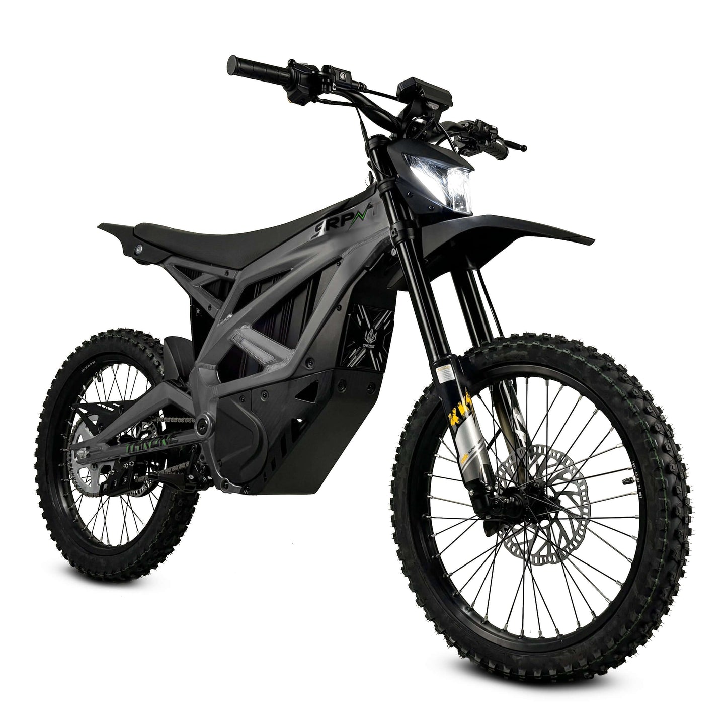 Throne SRPNT e-DIRT BIKE showcasing a sleek black design, perfect for high-speed adventures and off-road exploration.