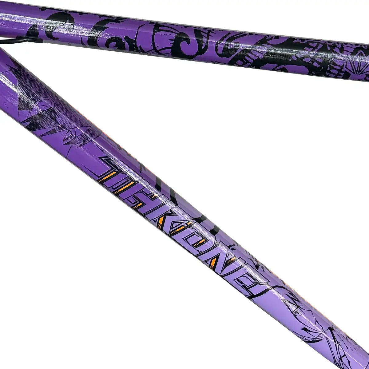 Close-up of the Throne The Goon 29" BMX bike frame in purple with detailed graphics and sleek design.