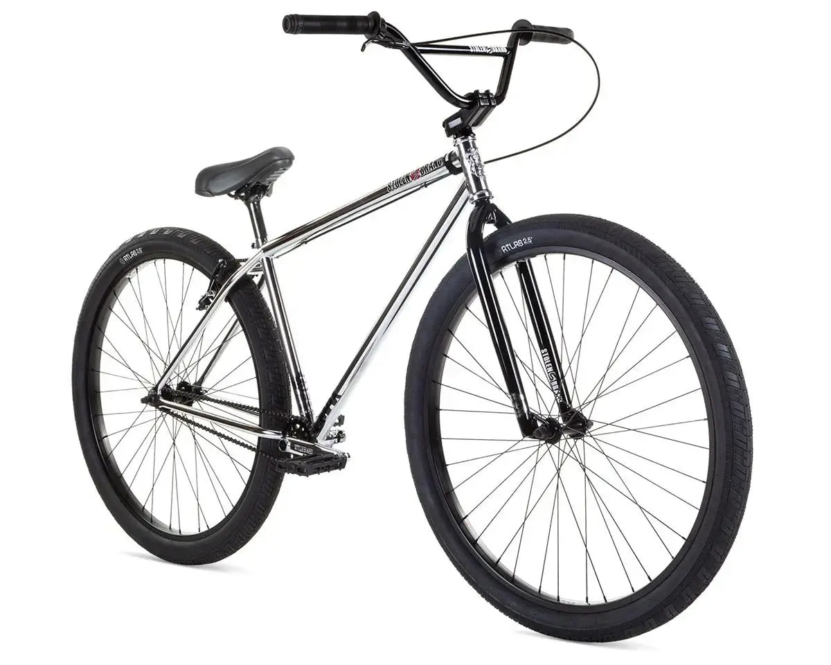 Stolen Max 29" bike with chrome frame and black tires, ideal for commuting and casual rides.