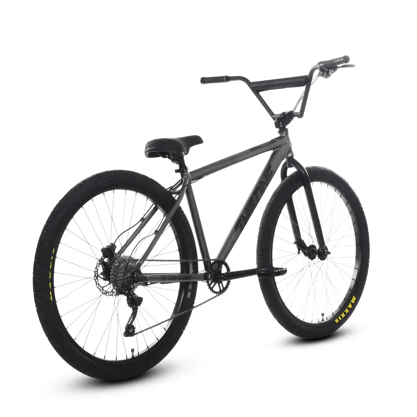 Throne The Goon Runner 29" BMX bike in matte black with wide tires and hydraulic brakes, designed for advanced tricks and rides.