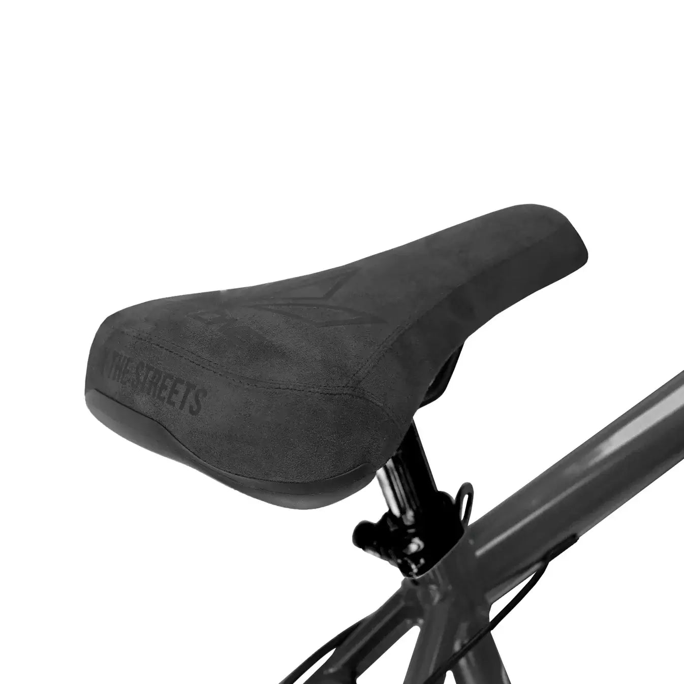 Close-up of The Goon Runner BMX bike seat featuring a sleek black design for comfort.