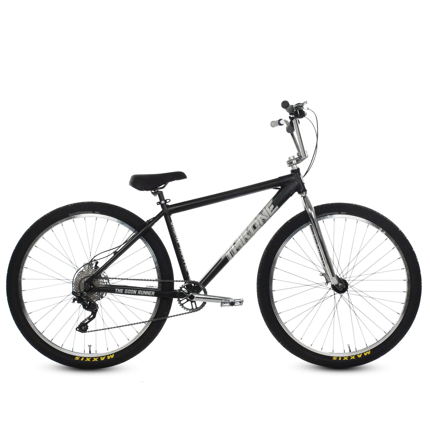 Throne The Goon Runner BMX bike in black with 29" wheels and hydraulic brakes, ideal for tricks and street riding.