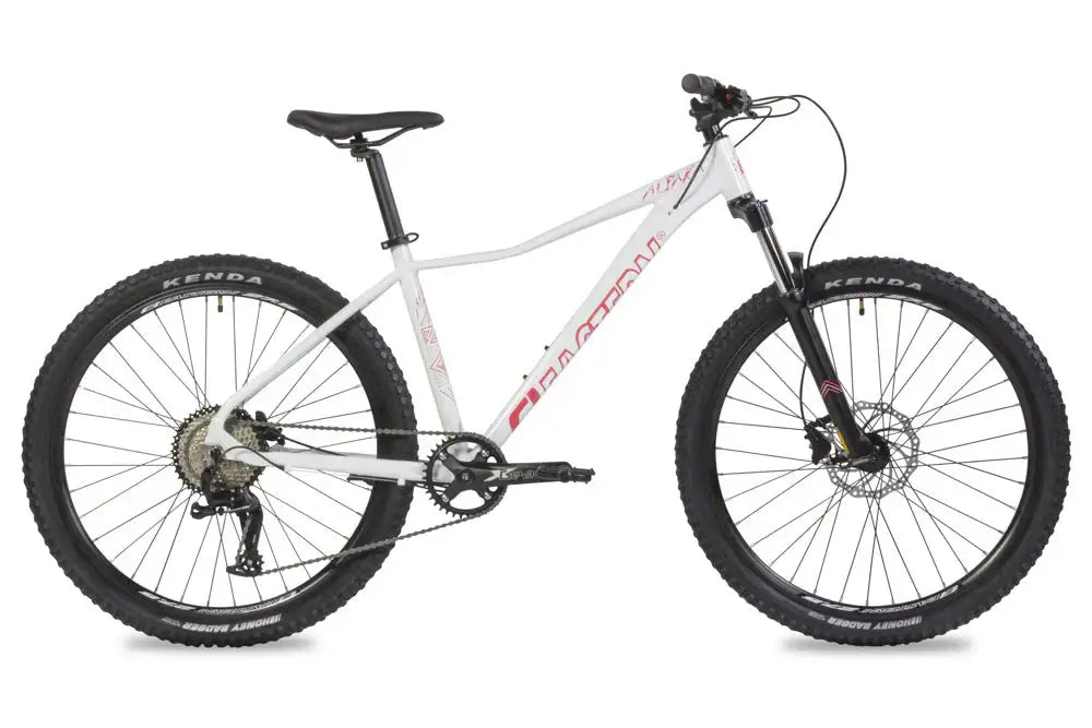 Eastern Bike Alpaka 27.5" in white with hydraulic disc brakes and double-wall rims, ideal for neighborhood rides and trails.