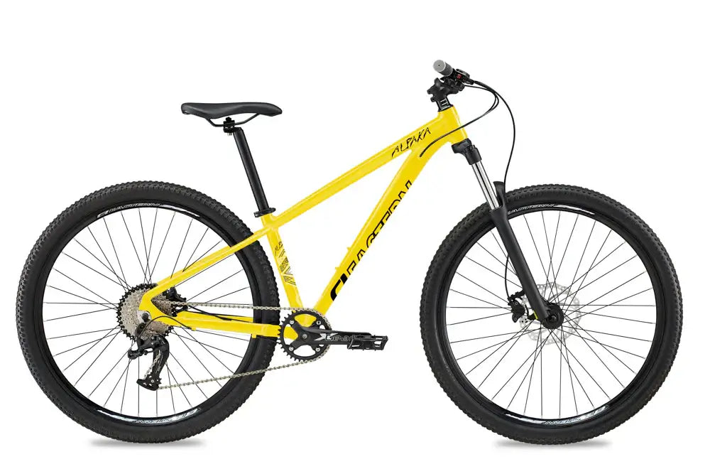 Eastern Bike Alpaka Men's 29" in yellow with hydraulic disc brakes and double-wall rims for smooth rides.