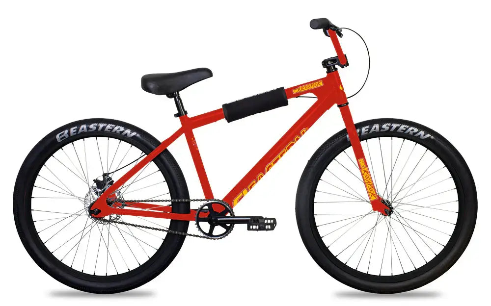 Eastern Bike Big Reaper LTD in vibrant red with 26" wheels, featuring disc brakes and Eastern logo tires.