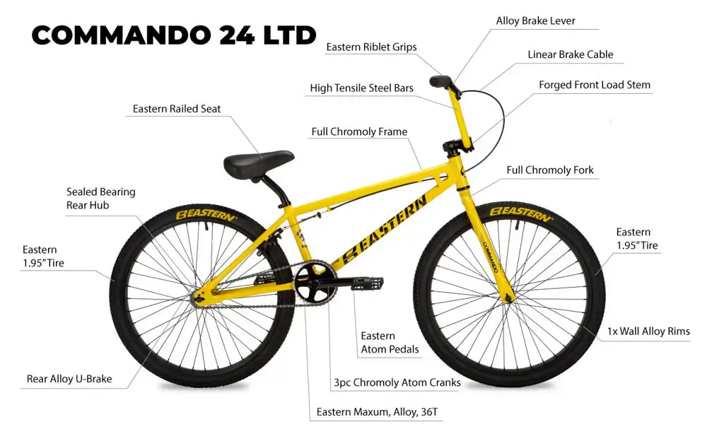 Eastern Commando 24 LTD bike with chromoly frame and cranks, showcasing retro design and durable features.