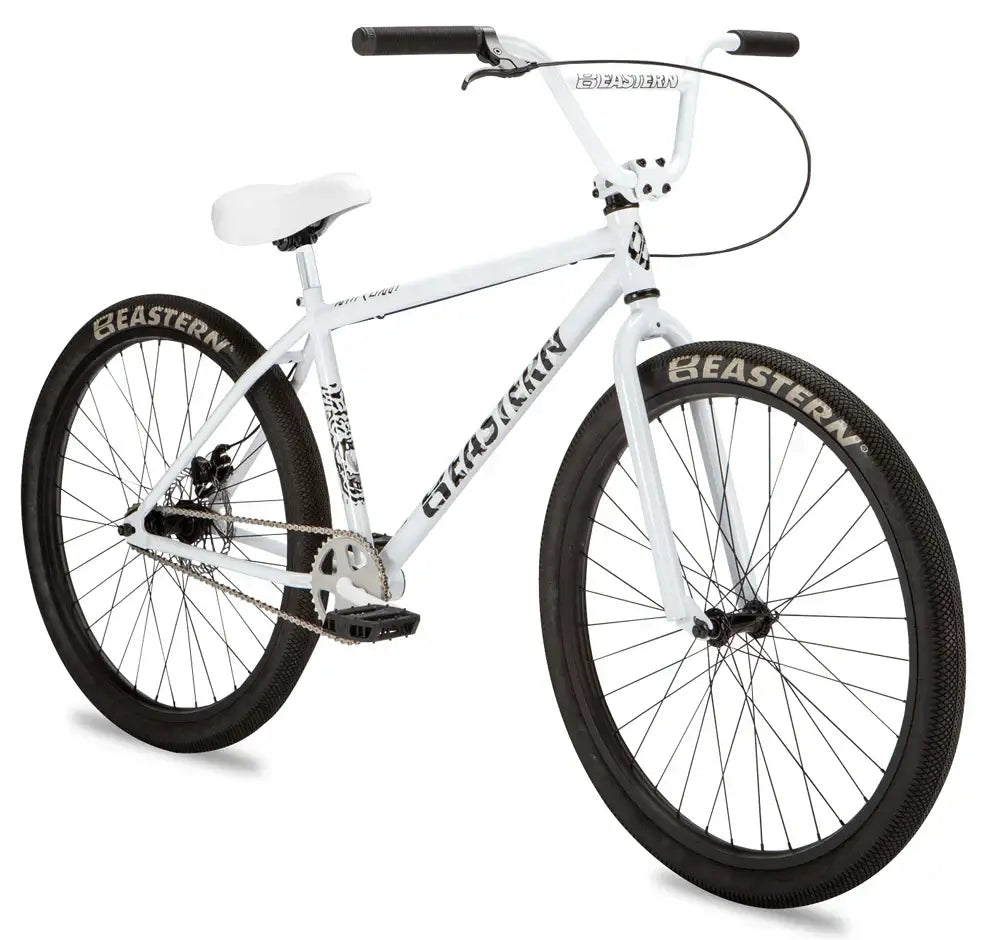 Eastern Bike Growler in white, featuring BMX design, Eastern logo tires, and flangeless grips for smooth riding.