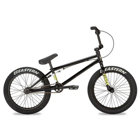Eastern Nightwasp BMX bike with full chromoly frame, black design, and Squealer tires, ideal for beginners.