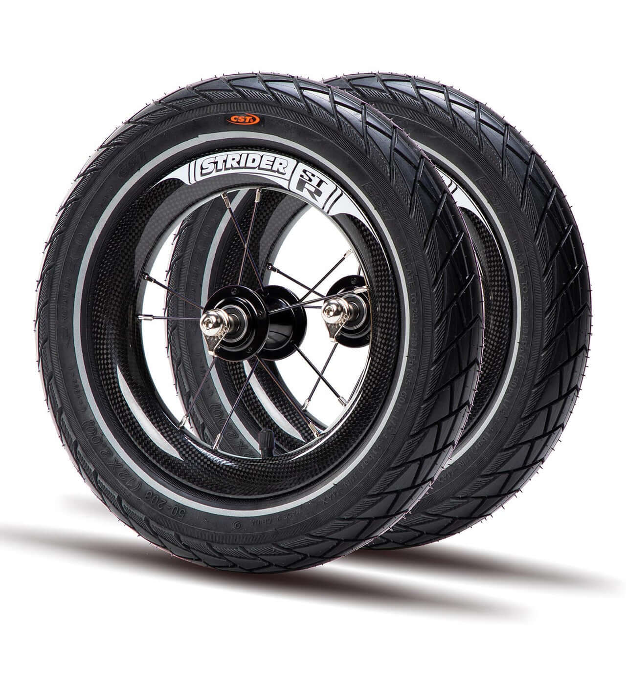 Strider Carbon Fiber Wheels for balance bikes, offering speed and performance for young riders.