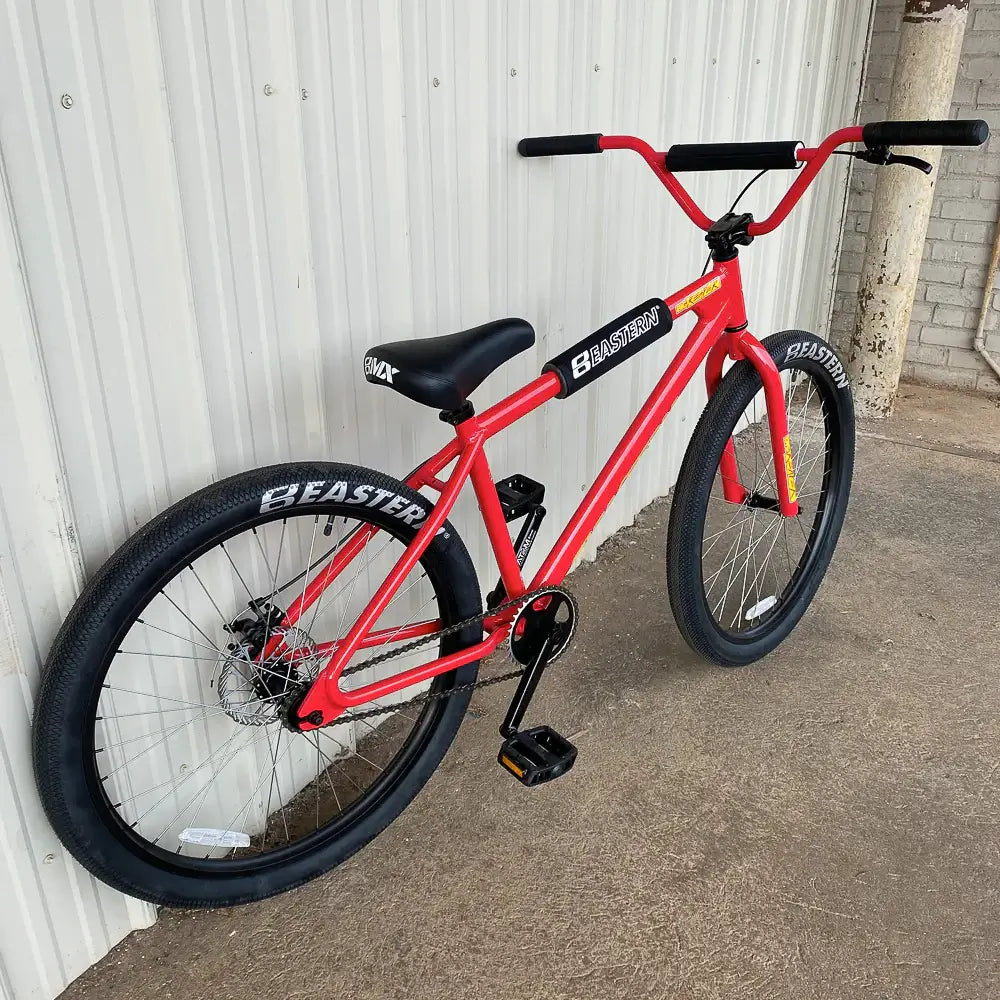 Eastern Bike Big Reaper LTD in red, featuring 26" wheels, flangeless grips, and disc brakes for street riding.