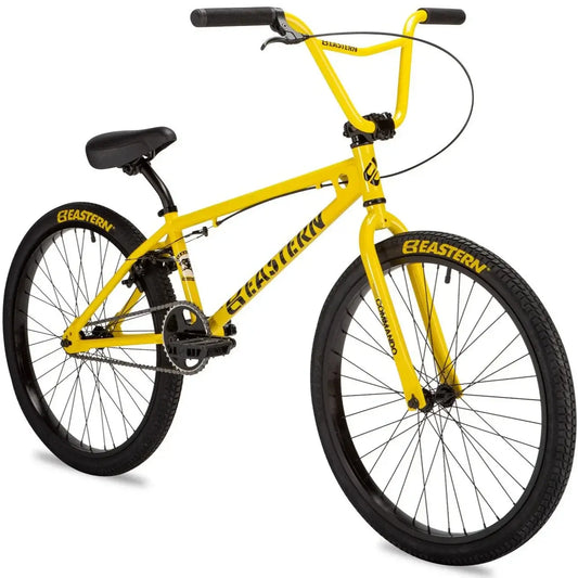 Eastern Bike Commando LTD yellow cruiser bike with 3 pc cranks and retro design, 24-inch wheels for durability and fun riding.