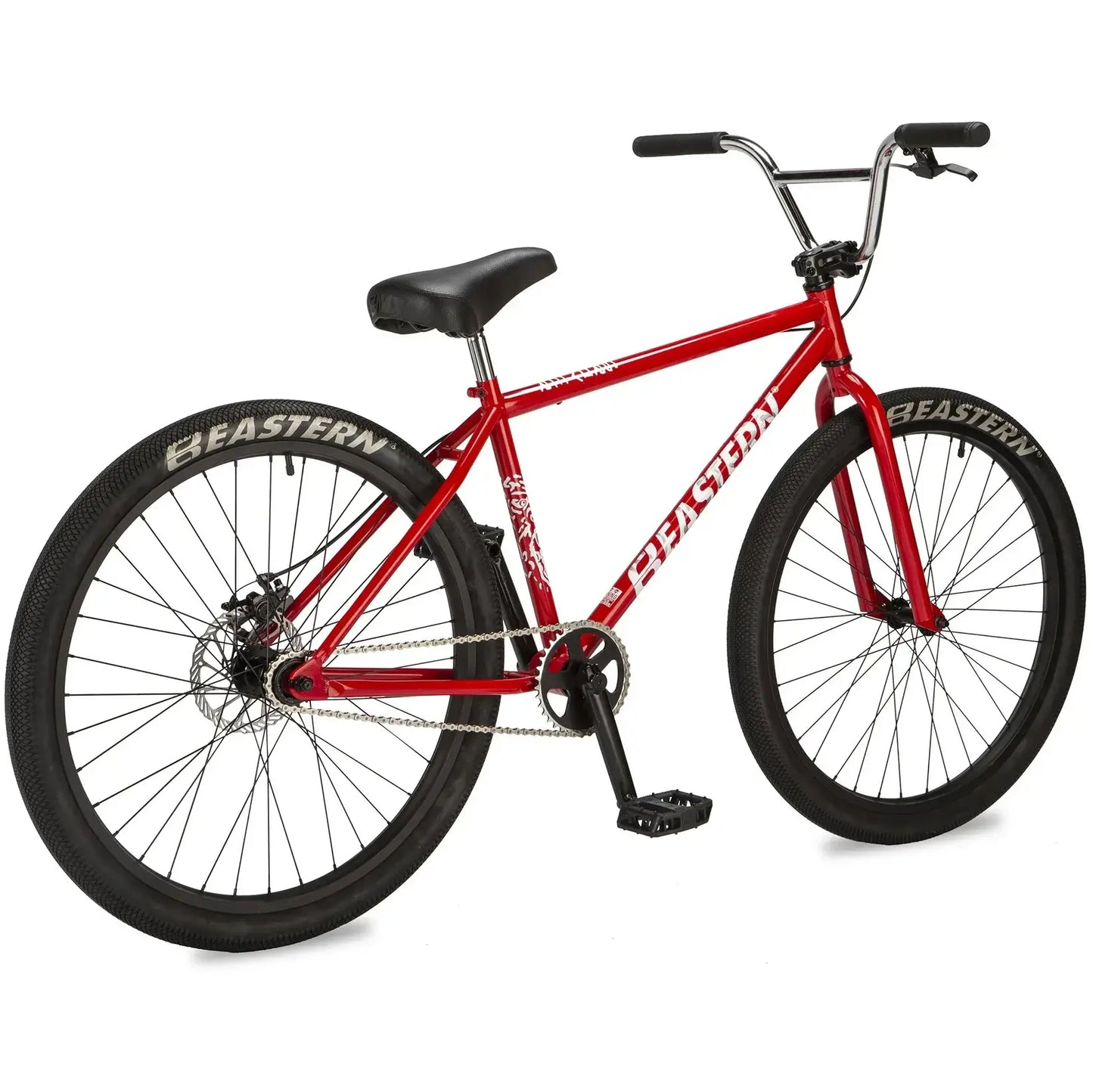 Eastern Bike Growler LTD in red with stylish BMX design, featuring alloy sprocket and Eastern logo tires.