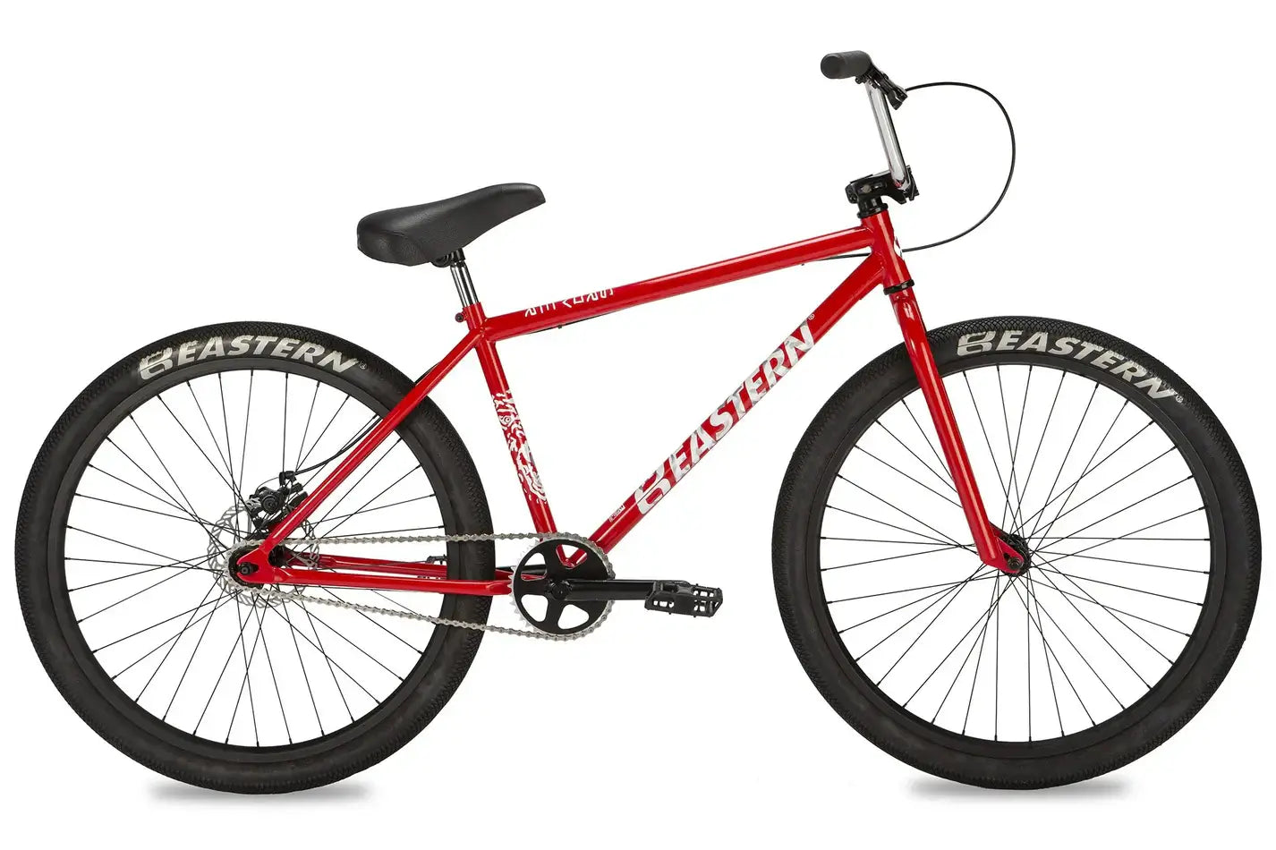 Eastern Bike Growler LTD in red color with black tires, featuring Eastern logo, ideal for smooth rides and BMX enthusiasts.