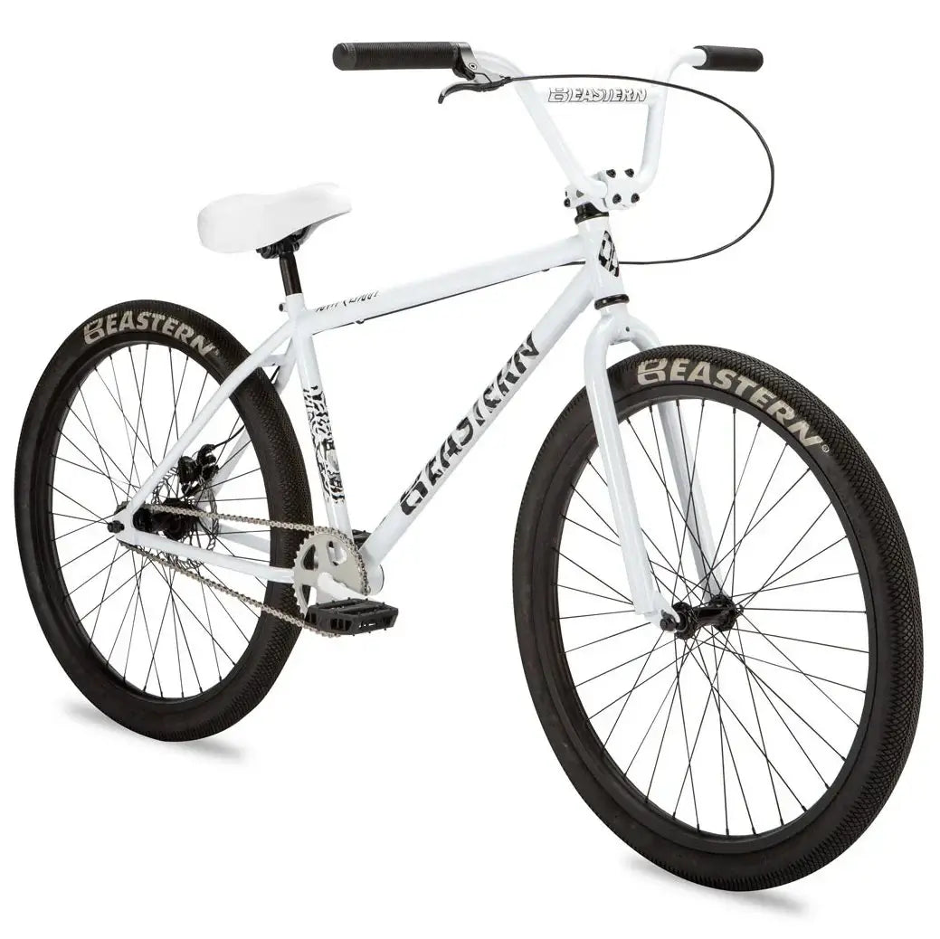Eastern Bike Growler LTD in white with Eastern logo tires, designed for BMX enthusiasts, showcasing utility and style.