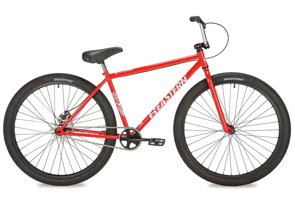 Eastern Bike Growler in vibrant red with 26" tires, featuring BMX design and durable steel construction.