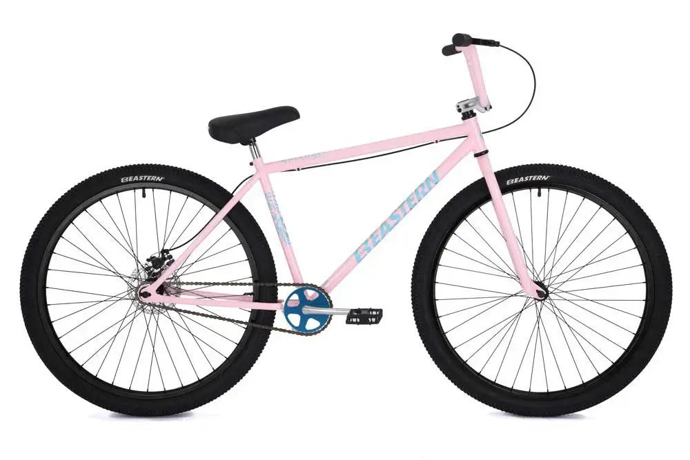Eastern Bike Growler in pink with 29" wheels, anodized sprocket, and mechanical disc brakes for a smooth ride.