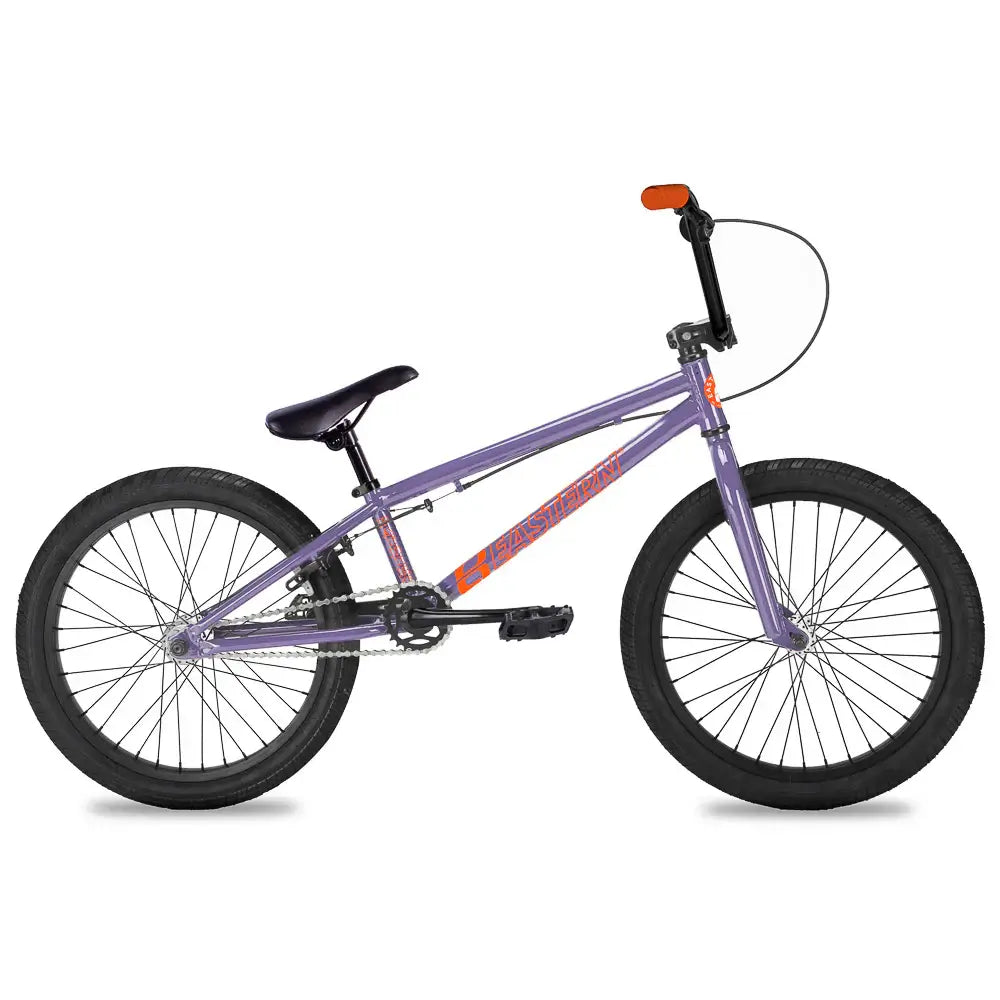 Eastern Bikes Paydirt 20" BMX bike in purple, ideal for beginners, featuring strong cranks and sealed hubs.