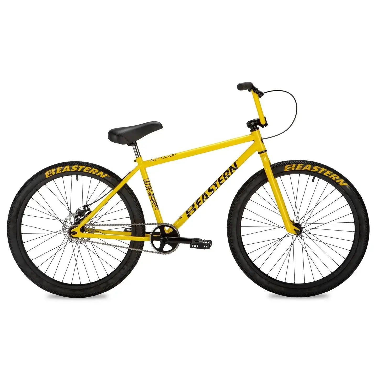 Eastern Bike Growler LTD in vibrant yellow, showcasing BMX design with Eastern logo tires and sleek features.