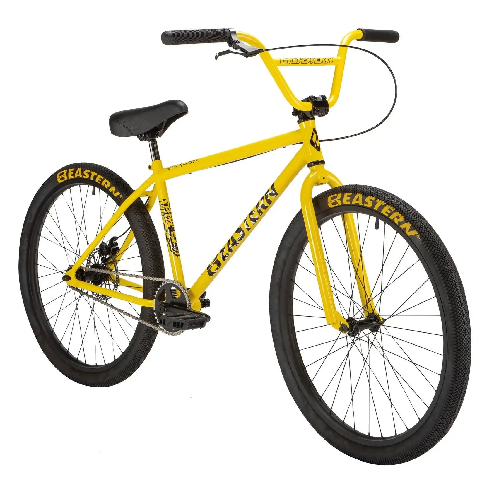 Eastern Bike Growler LTD in vibrant yellow with BMX styling, featuring Eastern logo tires and durable construction.