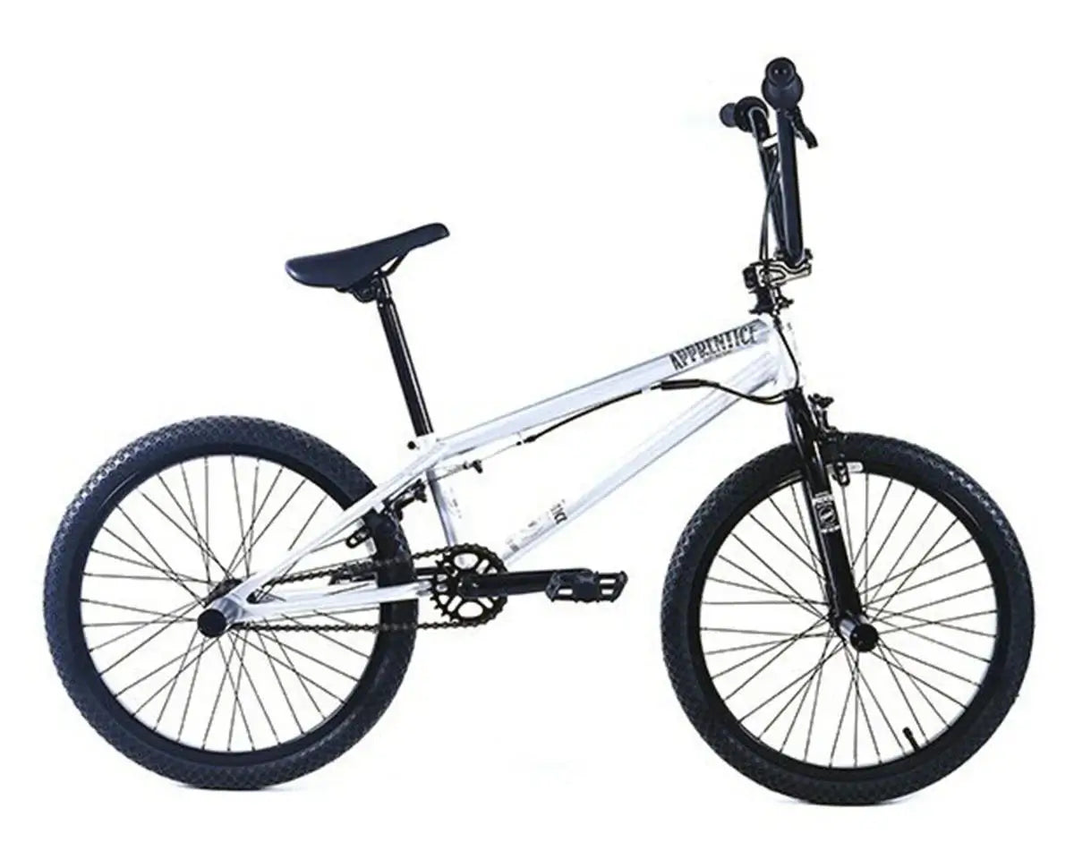 Colony Apprentice 20" BMX bike in white, designed for flatland riding with full chromoly frame and 18.9" toptube.