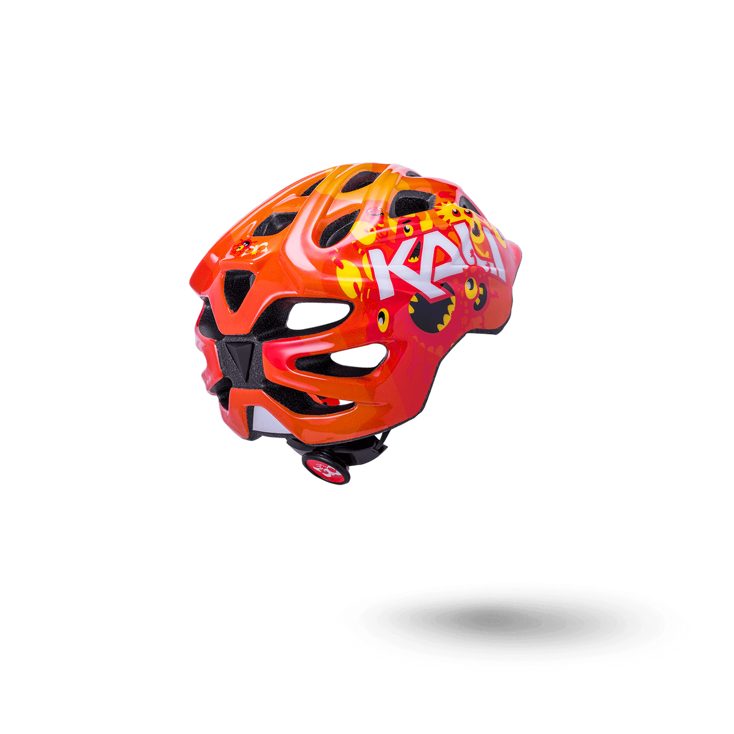 Chakra Child helmet in bright orange with black and yellow accents, designed for kids aged one and up.