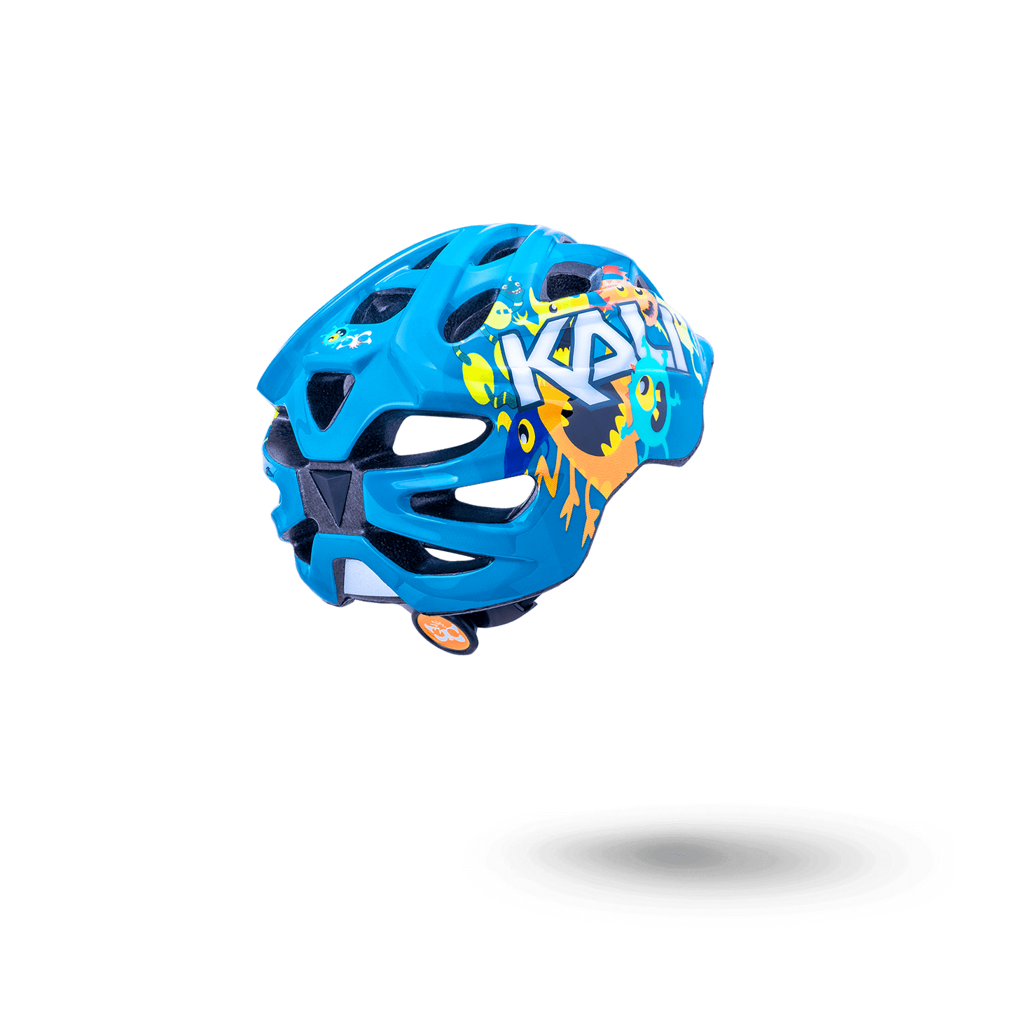 Chakra Child helmet in vibrant blue with colorful graphics designed for children aged one and up.