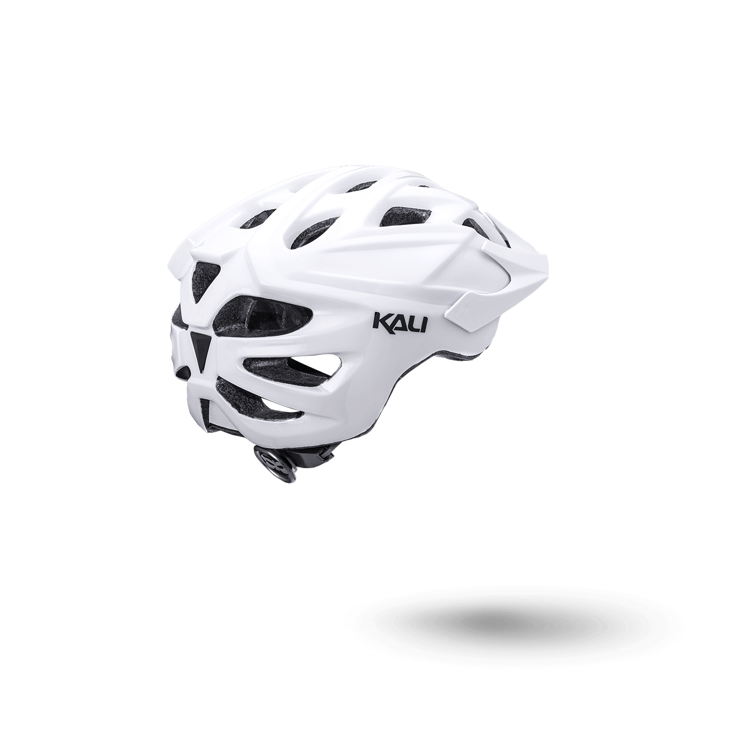Lightweight Kali helmet, designed for comfort and safety during biking, featuring an aerodynamic white design.