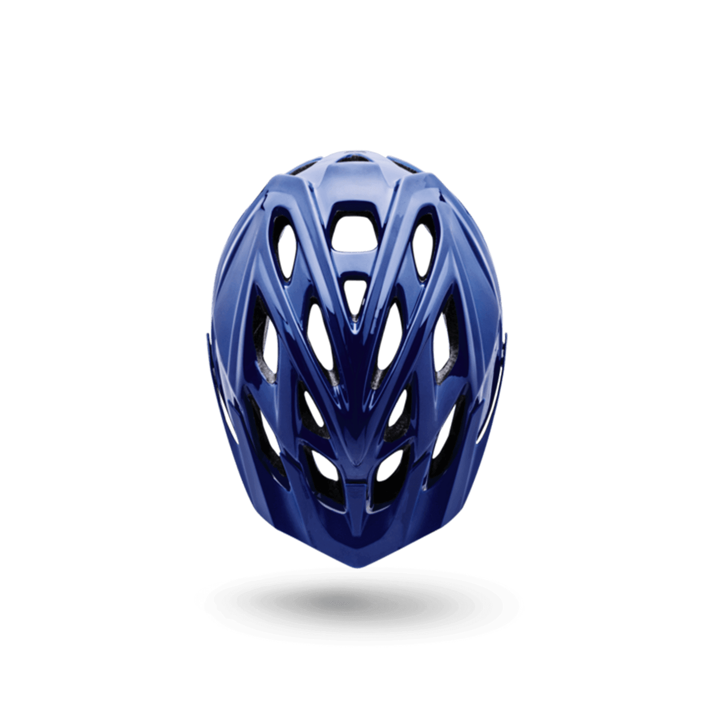 Front view of the Chakra Solo helmet in blue, showcasing its aerodynamic design and ventilation slots.