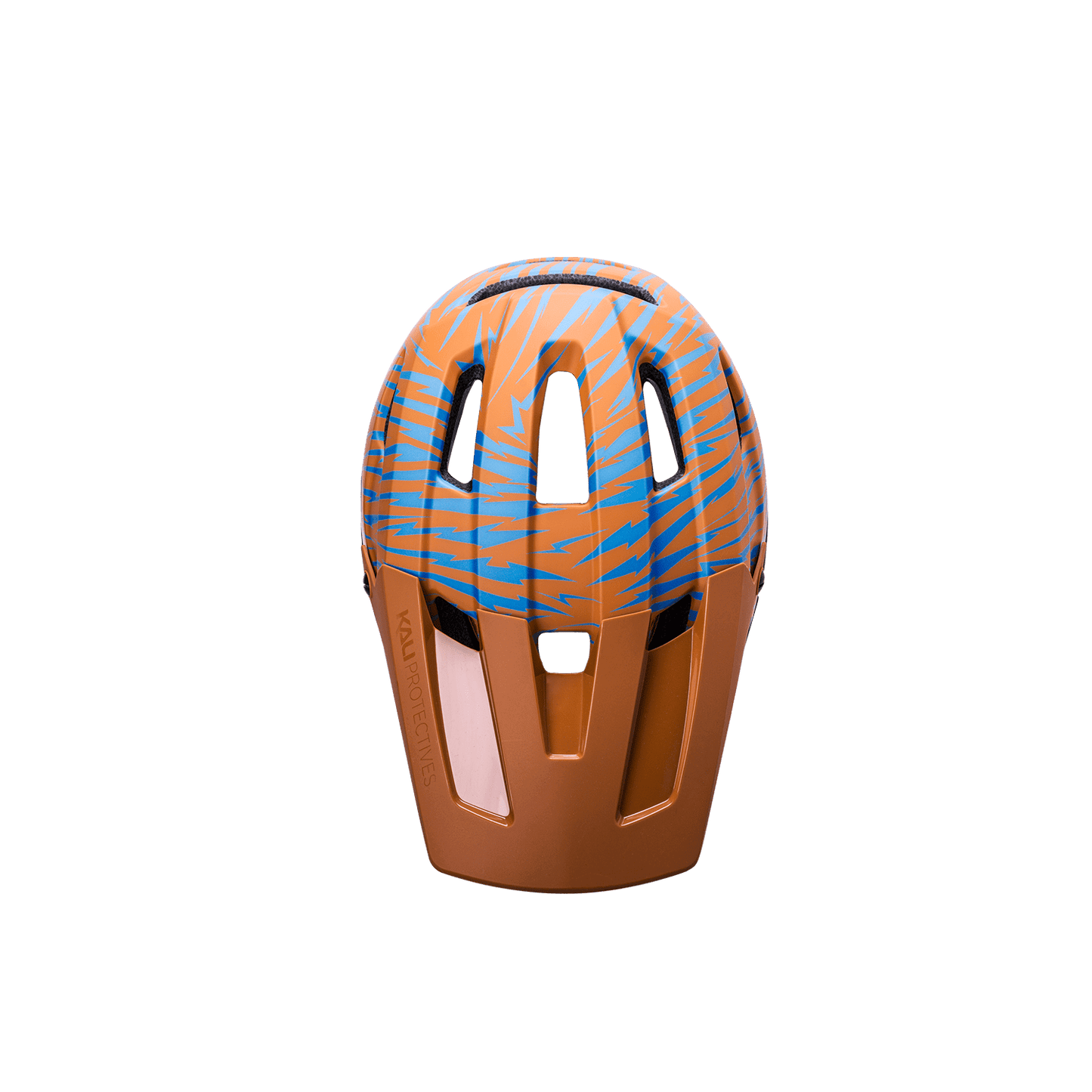 DH Invader helmet with vibrant orange and blue design, offering enhanced protection for riders.