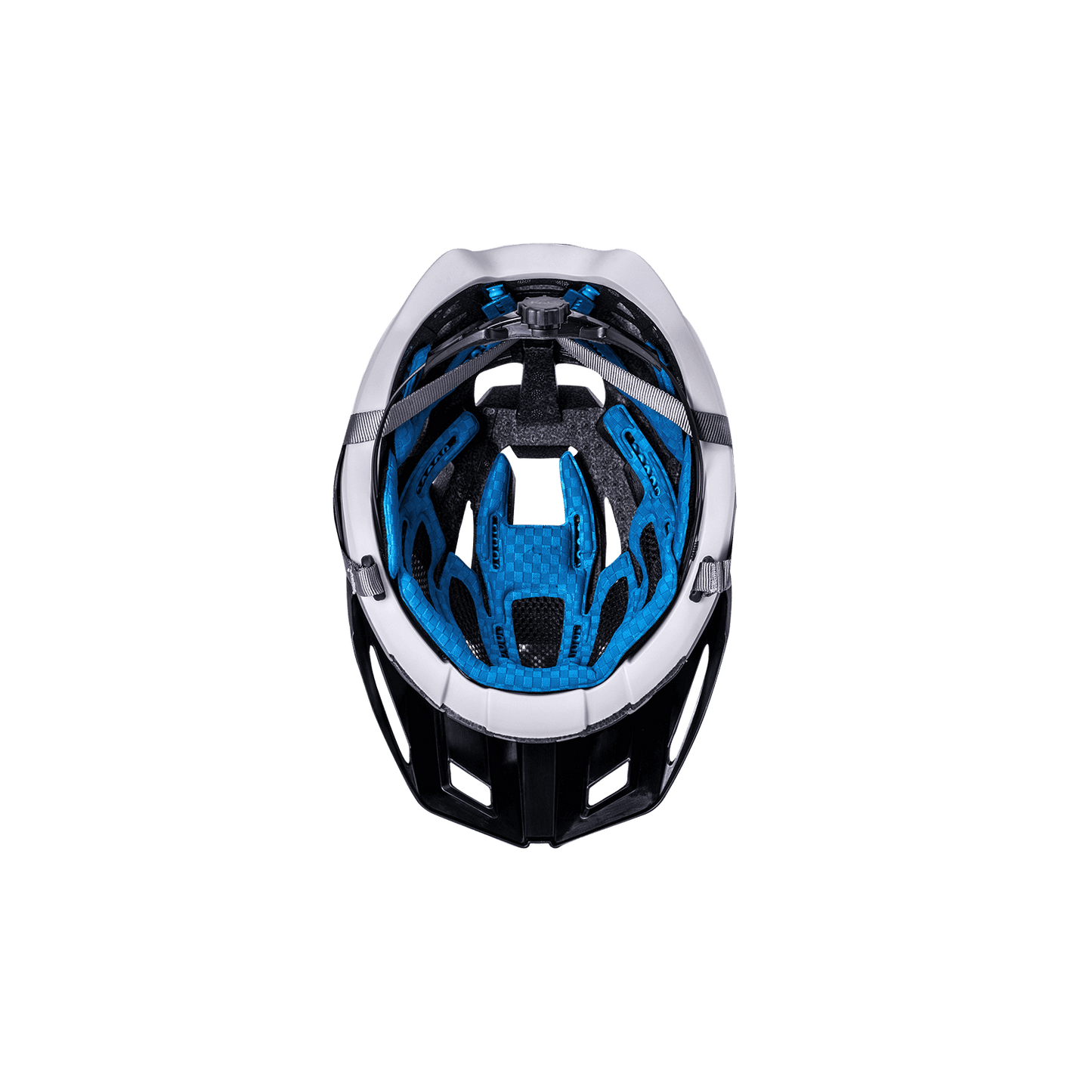 Top view of the Interceptor 2.0 helmet featuring sleek black and blue design, ideal for summer adventures.