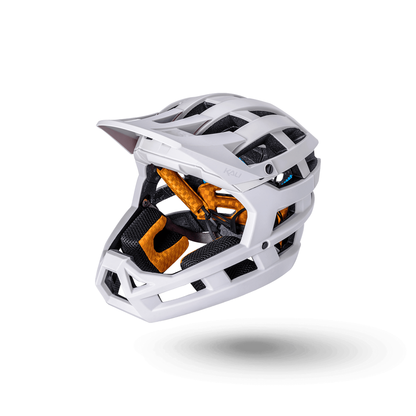 Invader 2.0 trail helmet in white with orange padding, designed for ultimate protection and comfort on off-road rides.