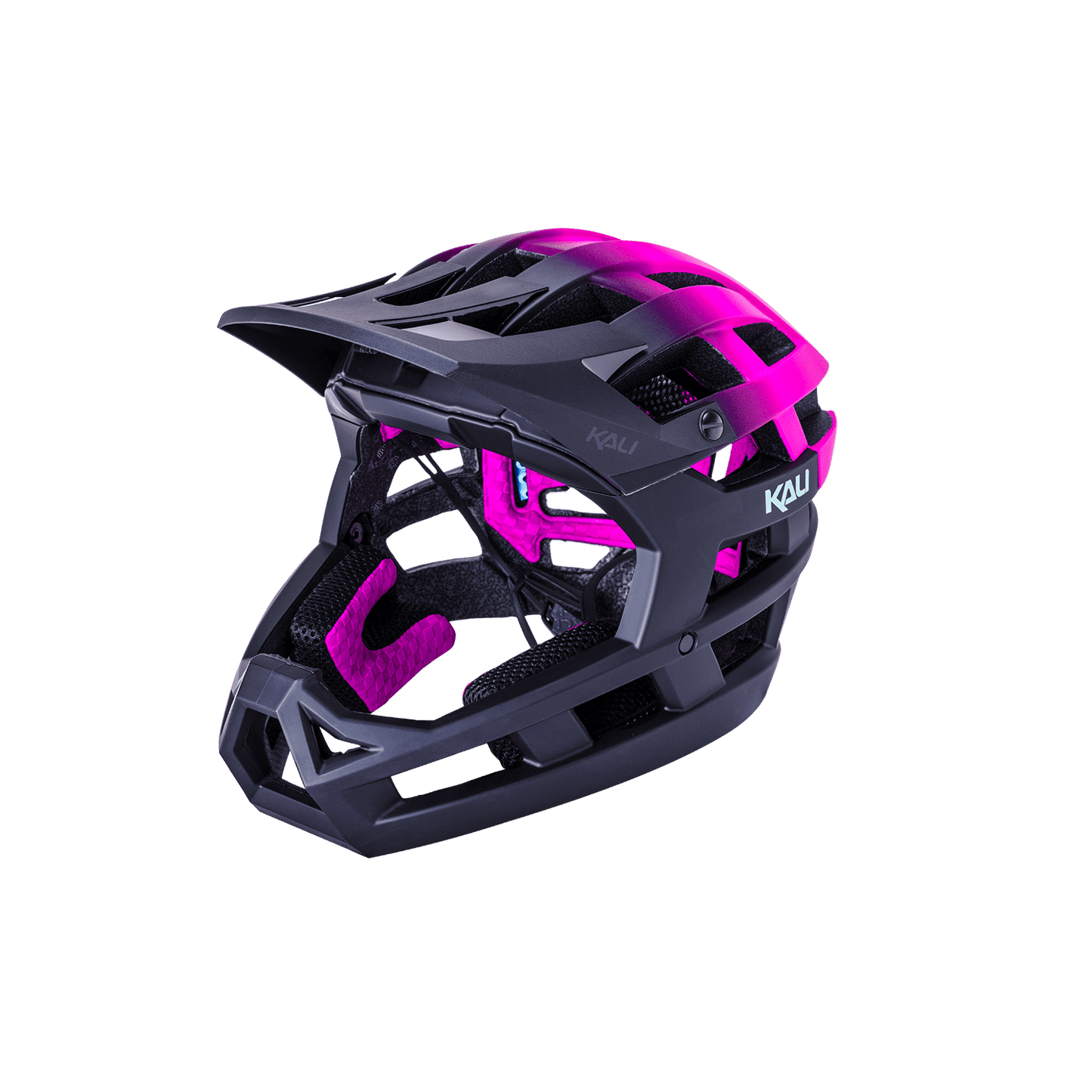 Kali Invader 2.0 trail helmet in black and pink, designed for optimal protection and style on mountain trails.