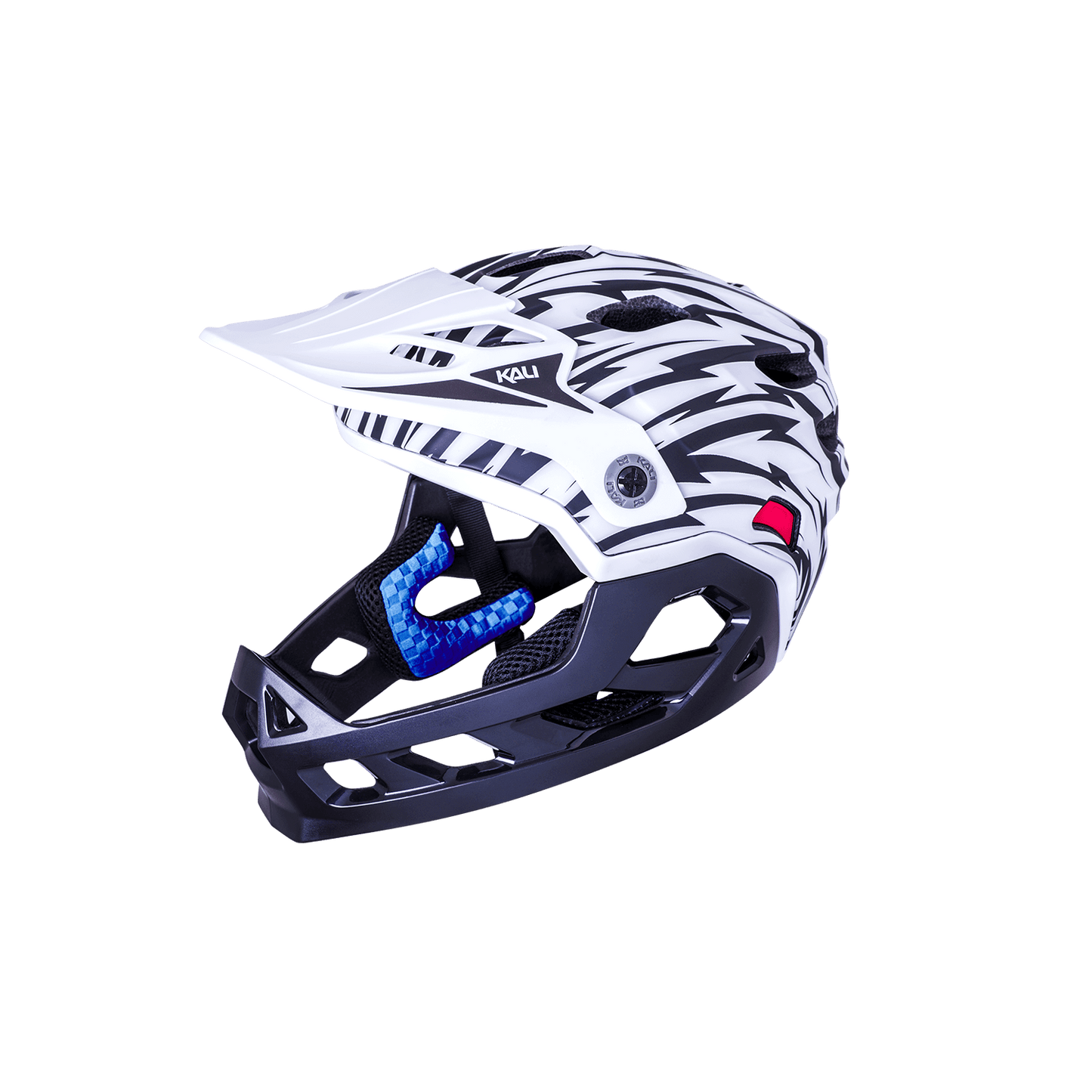 Maya Full Face Child helmet in white and black design, ideal for young bikers and outdoor adventures.