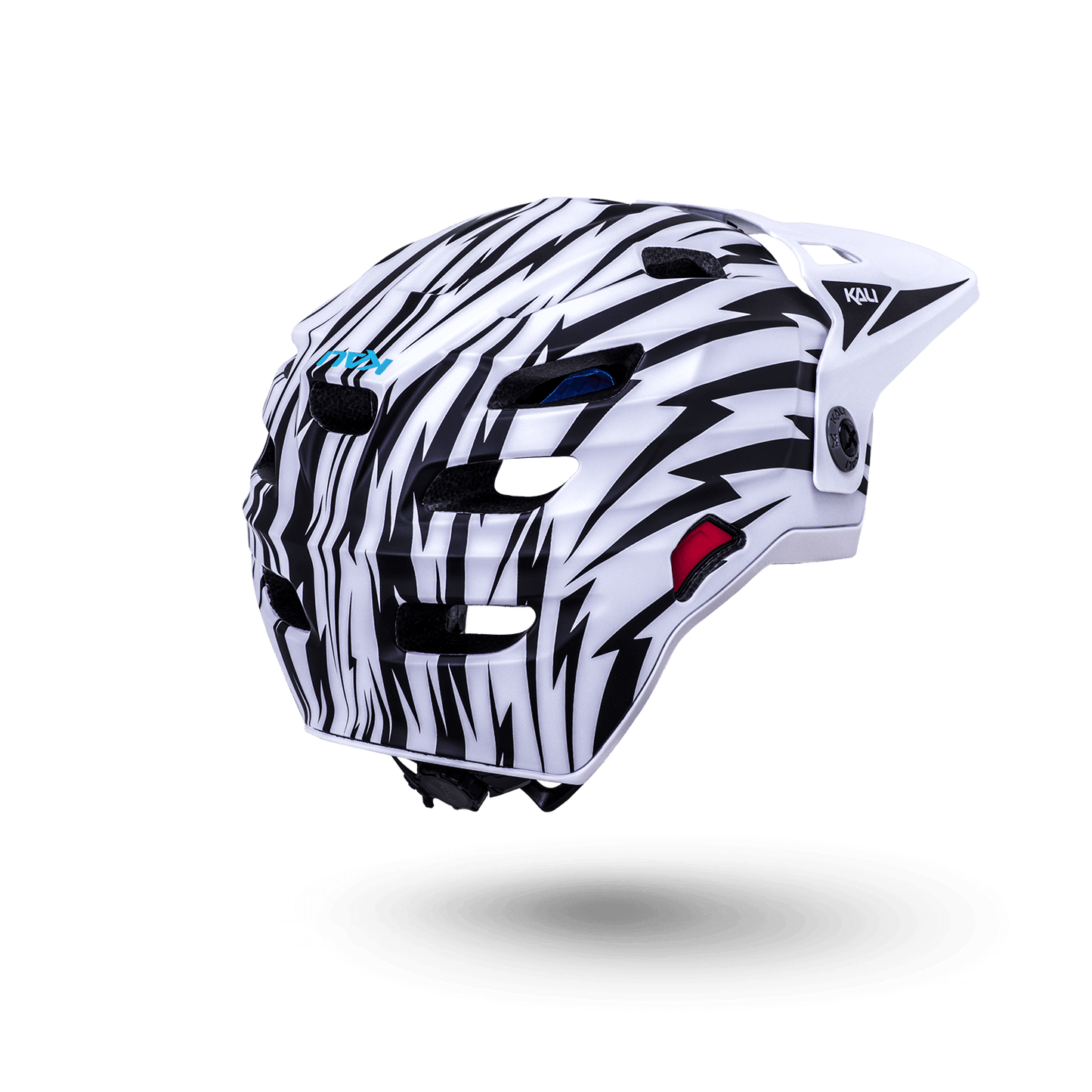Maya Full Face Child helmet in white with black and red lightning design for safe biking adventures.