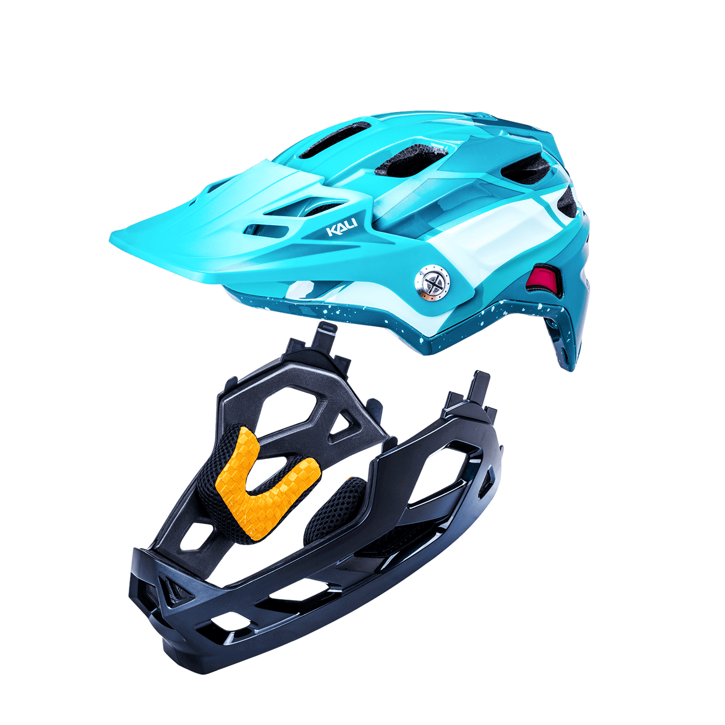 Maya Full Face Child helmet with removable visor in turquoise and black for safe biking.