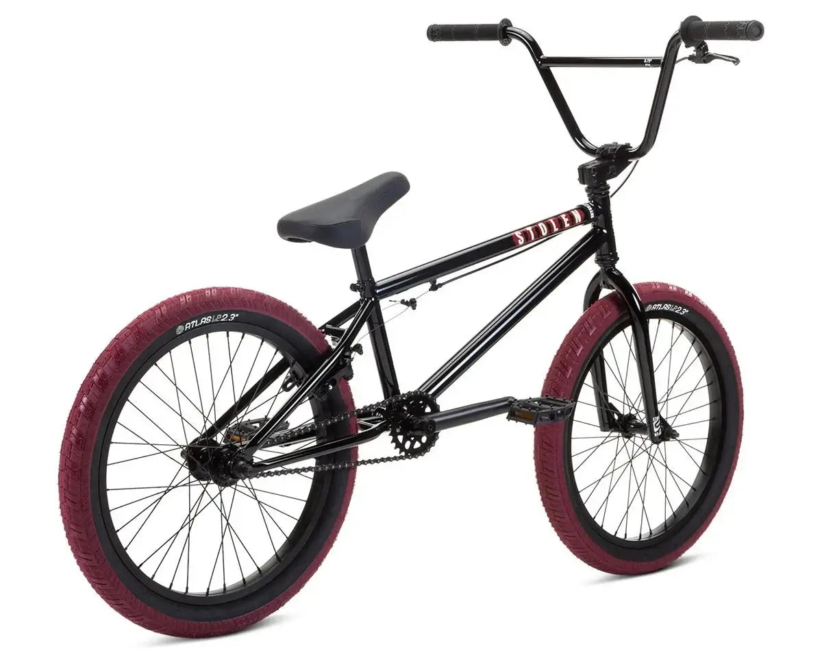 Stolen Casino XL 20" BMX bike in black with burgundy tires, ideal for beginners and tall riders, perfect for tricks and street use.